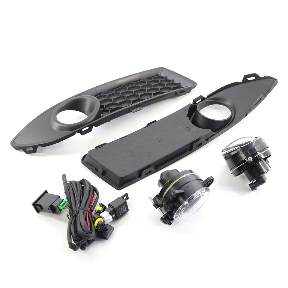 Front Bumper Mesh Grille Fog Light Kit W/ Wiring Harness For VW Polo