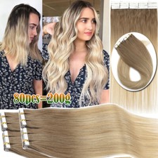 CLEARANCE Remy Tape In Human Hair Extensions Skin Weft Full Head Ombre Blonde US