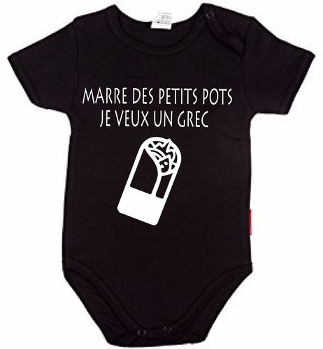 BODY GARÇON MARRE DES PETITS POTS JE VEUX UN GREC - Picture 2 of 4