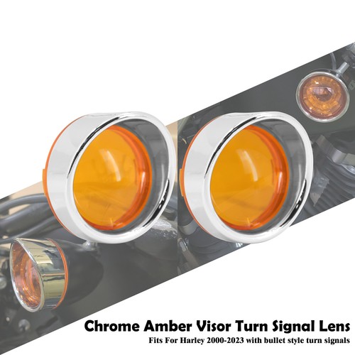 Amber Turn Signal Lens Chrome Bezel Visor Cover Fit For Harley Bullet Lamp 00-23