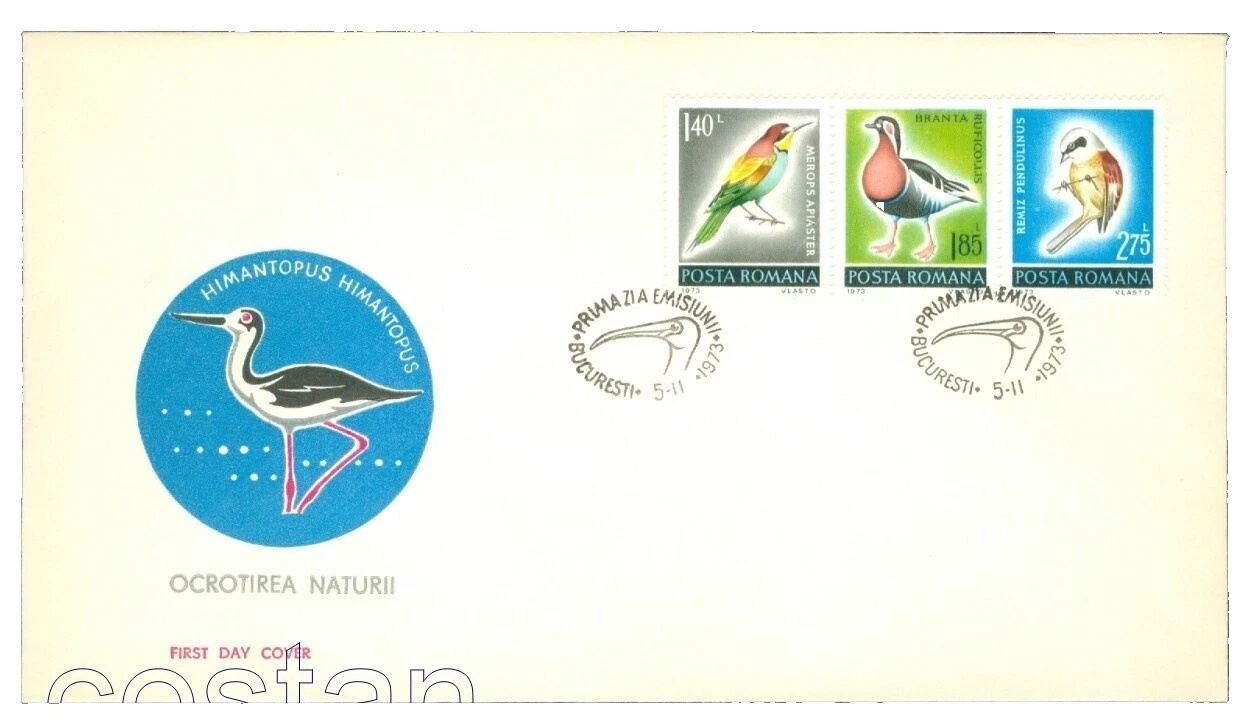 Aves Sellos rumana sobre de Primer Día