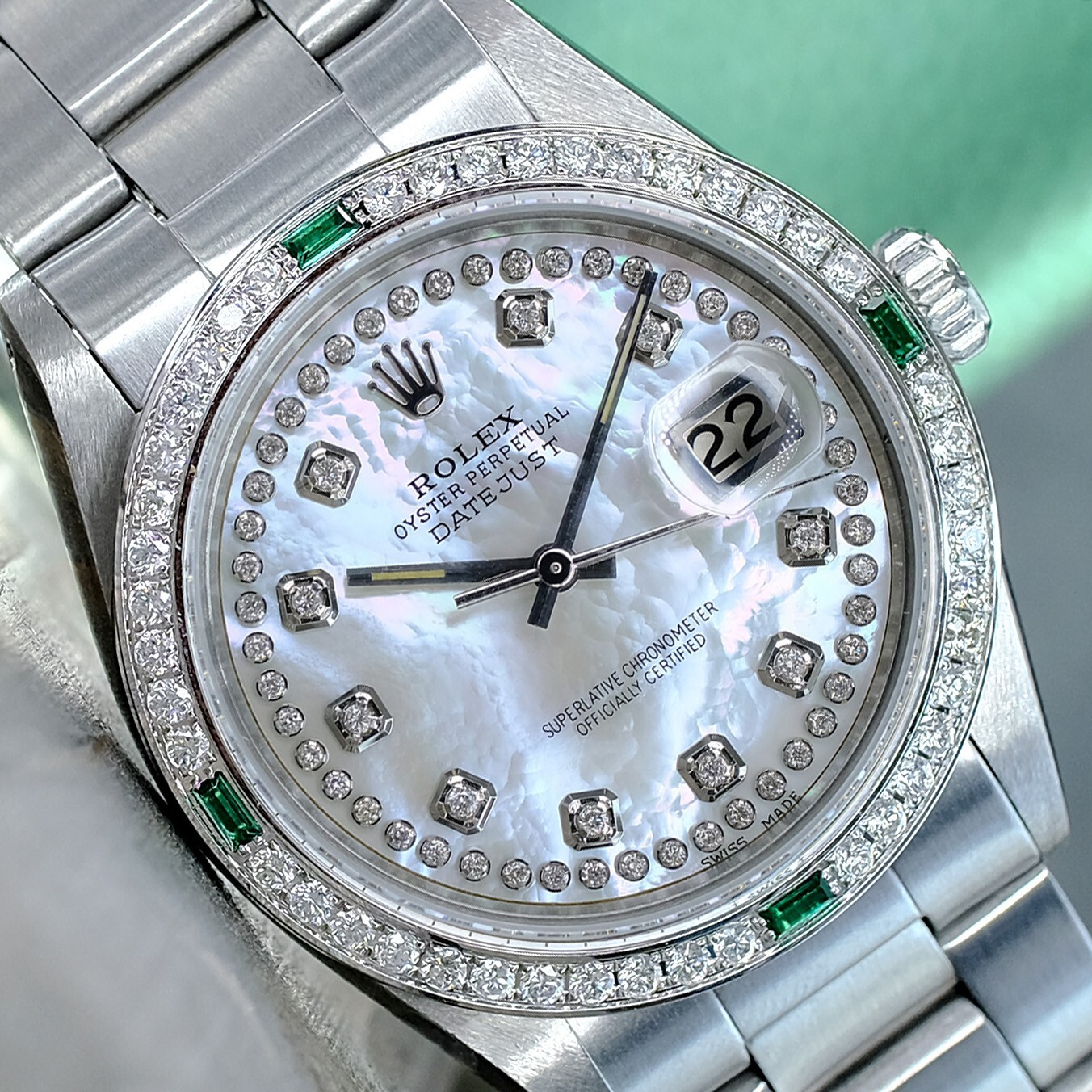 Rolex Men's Datejust 36mm Steel Watch White MOP Dial Diamond Bezel 1.80CTW Ref 1601-image