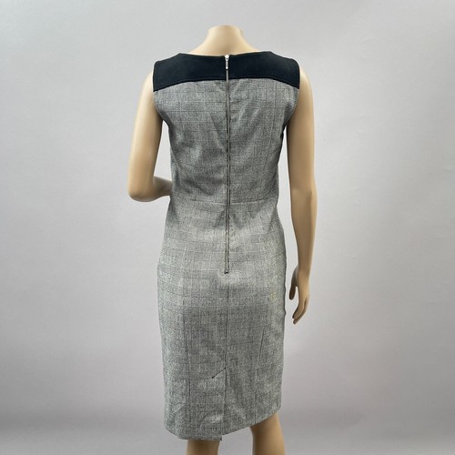 Trenery Dress Women 4 Black Houndstooth Plaid European Wool Sheath Midi Office - Picture 4 of 10