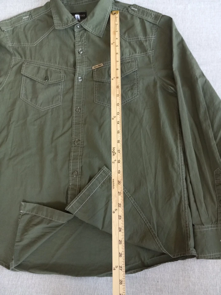Camisa Marc Echo Para Hombre Grande Militar Borde Línea Verde Safari Manga Larga Botones Foto 2 de 4