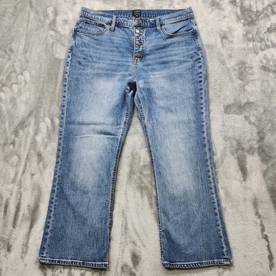 J.Crew Jeans Womens 32 Blue High Rise Crop Flare Exposed Button Fly Stretch 