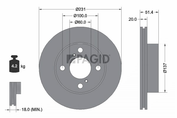 2X Pagid Bremsscheibe InnenbelüFtet Ø231Mm FüR Suzuki Alto GF Nissan Pixo UA0-image