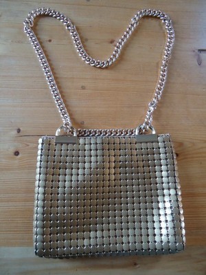 Vintage Whiting And Davis Gold Mesh Handtasche Abendtasche mit Kette Top