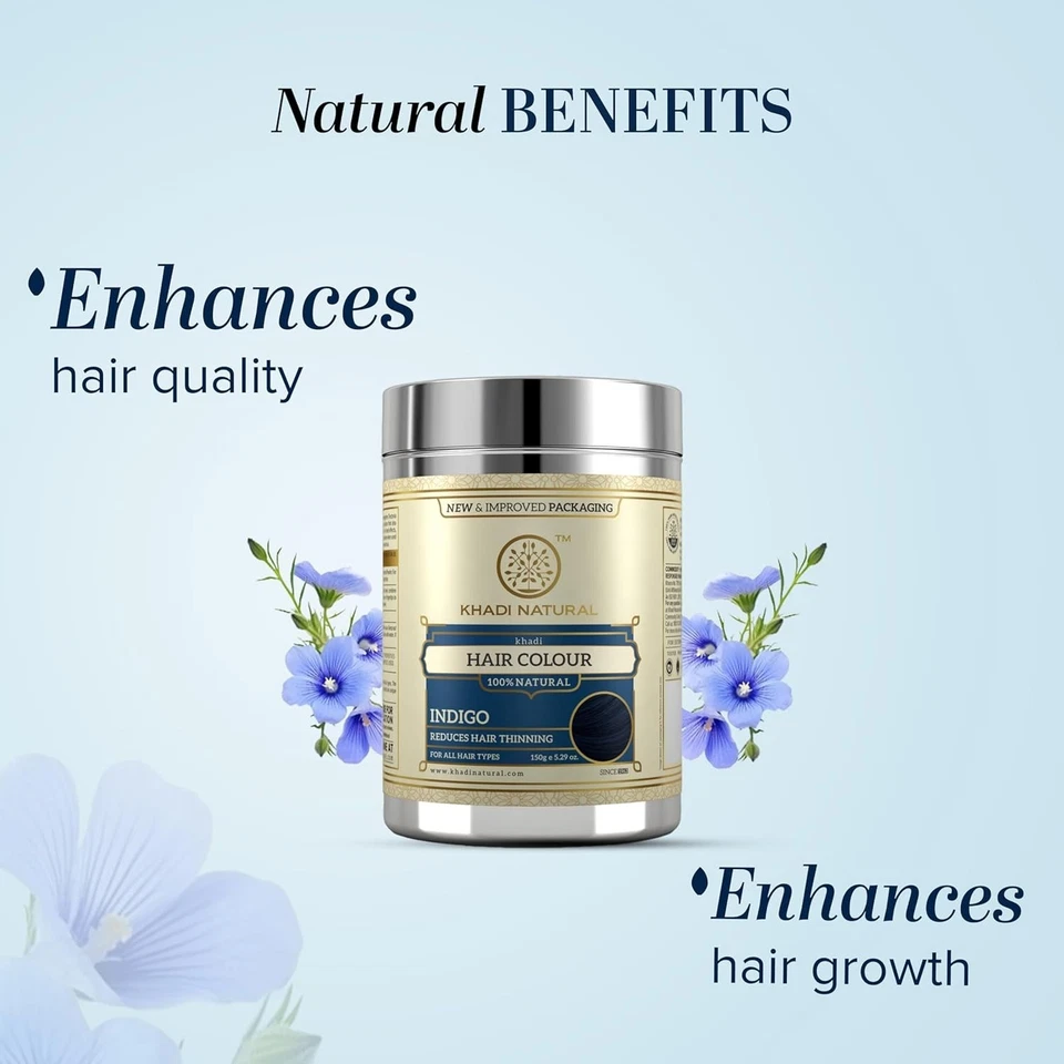 Натуральный травяной цвет волос Khadi — индиго без химикатов и безопасный | 150 г - Изображение 2 из 4