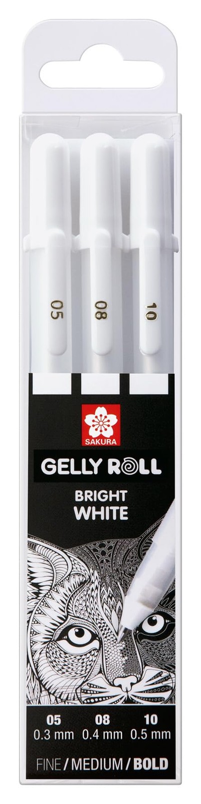Sakura Gelly Roll Basic White Gel Pen Set of 3 Assorted Sizes Opaque Pens for