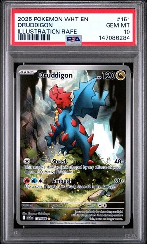 2025 POKEMON WHT EN-WHITE FLARE ILLUSTRATION RARE #151 DRUDDIGON PSA 10