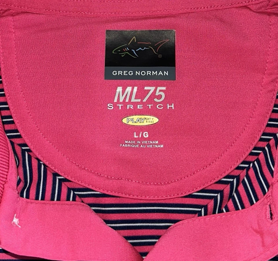 TPC SAWGRASS Campo de Golf LOS JUGADORES Hombres Grande Golf Polo Rosa Rayas Foto 3 de 4