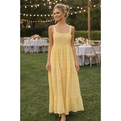 Tommy Hilfiger Yellow Gingham Midi Dress Smocked Sundress Tiered M Summer NWT | eBay Tommy Hilfiger Yellow Gingham Midi Dress Smocked Sundress Tiered M Summer NWT | eBay