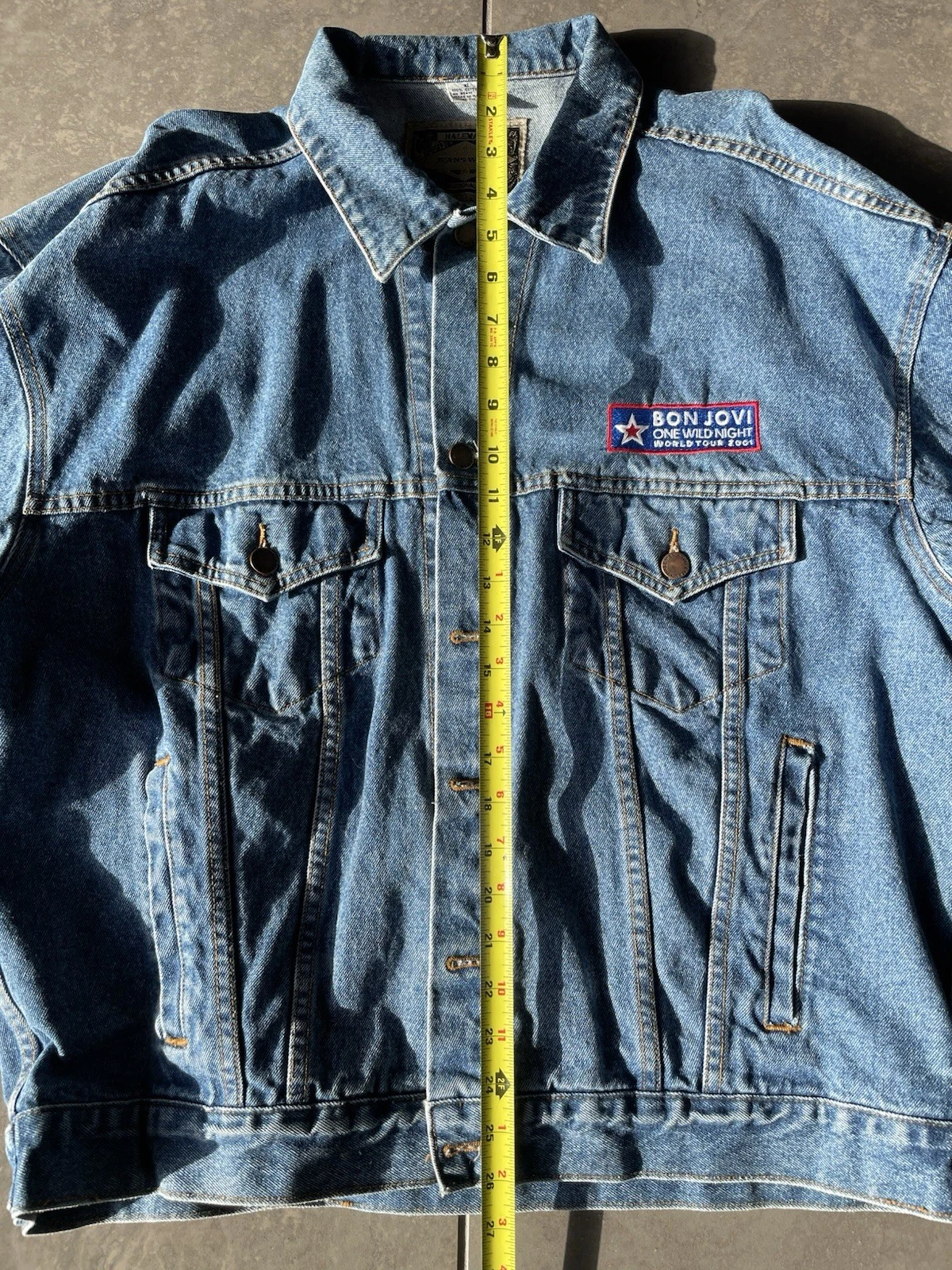 Vintage Bon Jovi One Wild Night 2001 Tour Denim Jacket XL Haleman Custom Patch image 12