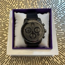 Movado Bold Chronograph Quartz Black Leather Strap Silver Dial Watch Box Manual