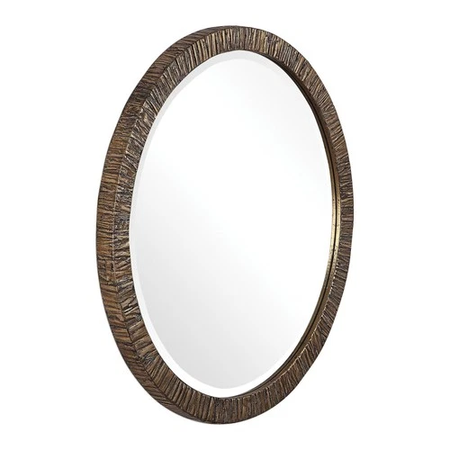 Uttermost 09459 Gold Wayde 30" Diameter Wood Bark Framed Beveled Round Mirror - Picture 5 of 5