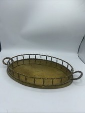 Vintage MCM Oval Brass Faux Bamboo Serving Tray 17" x 9" Vanity Tray