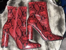 PAM45 Women's Red/Black Snake Print Leather Ankle Bootie Side Zip Sz 11