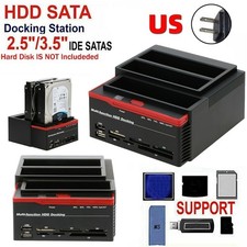 3 IDE SATA 2.5" 3.5" HDD Hard Drive Disk Clone Docking Station Card Reader US