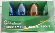 4 Pack Transparent MULTI COLOR C-9 Light Bulbs 7 Watt Christmas Outdoor Use