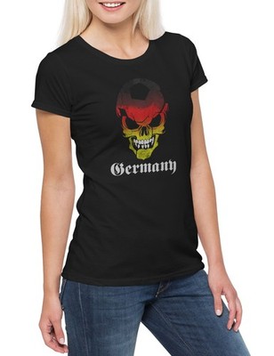 Classic German Soccer Skull Flag Damen T-Shirt Fußball Fan Hooligan Schädel