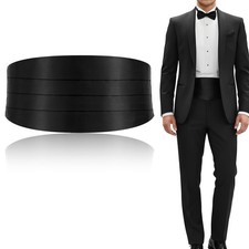 YBEATY Men's Solid Color Cummerbund Formal Satin Adjustable Large, Black
