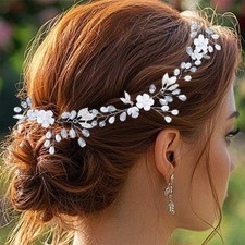 Flower Bridal Headpiece Silver Leaf Rhinestone Wedding Hair Accessories for W...