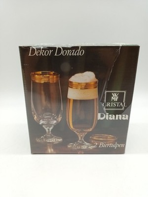 WMF - Diana - 2 Biertulpen - Dekor Dorado - Cristal - Goldrand - Neu in Folie