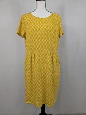 Boden Dress Phoebe Jersey Midi Yellow Pockets Cottagecore Bohemian Luxe 14 A007