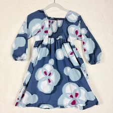 Tea Collection Dress Girls Size 8 Blue Floral Smocked Bodice Long Sleeve  Cotton