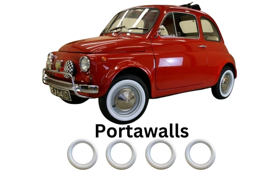 R12" White Wall Tyre Trim Fit for Fiat 500 Mini Cooper Honda Portawall - Image 2 of 4