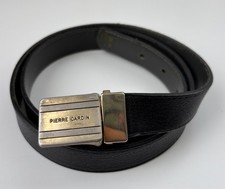 Vintage Pierre Cardin Leather Belt Gray/Black Reversible Sz 36 Gold Silver Tone