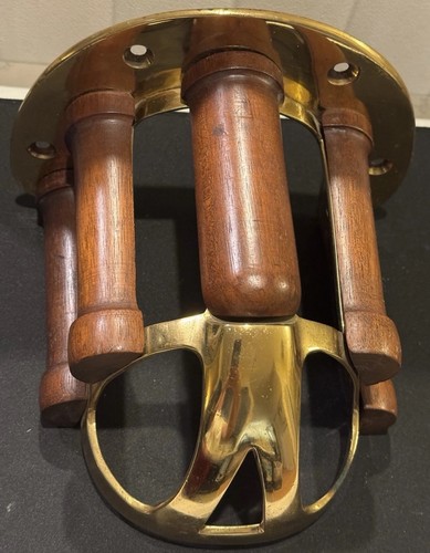 Late 1800s Fruitwood and Cast Brass Wall-Mountable Equestrian Tack & Bridle Rack
