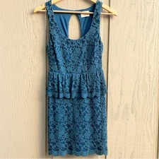 Urban Outfitters Pins and Needles Blue Lace Peplum Mini Dress Feminine Preppy XS