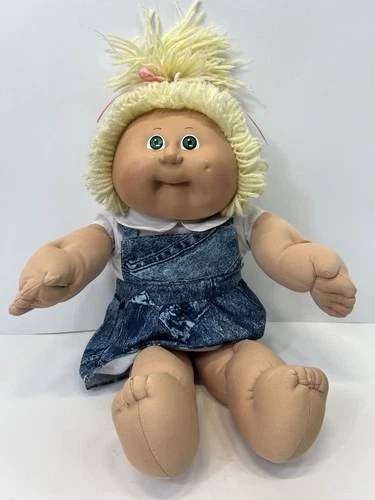 Vintage Cabbage Patch Kids Vintage 1985 Girl Doll Blond Hair Up and Green Eyes