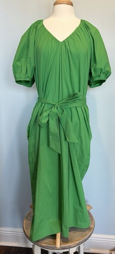 Alex Marie BRR Collection Everly V Neck Puff Sleeve Green Midi Dress Size Large