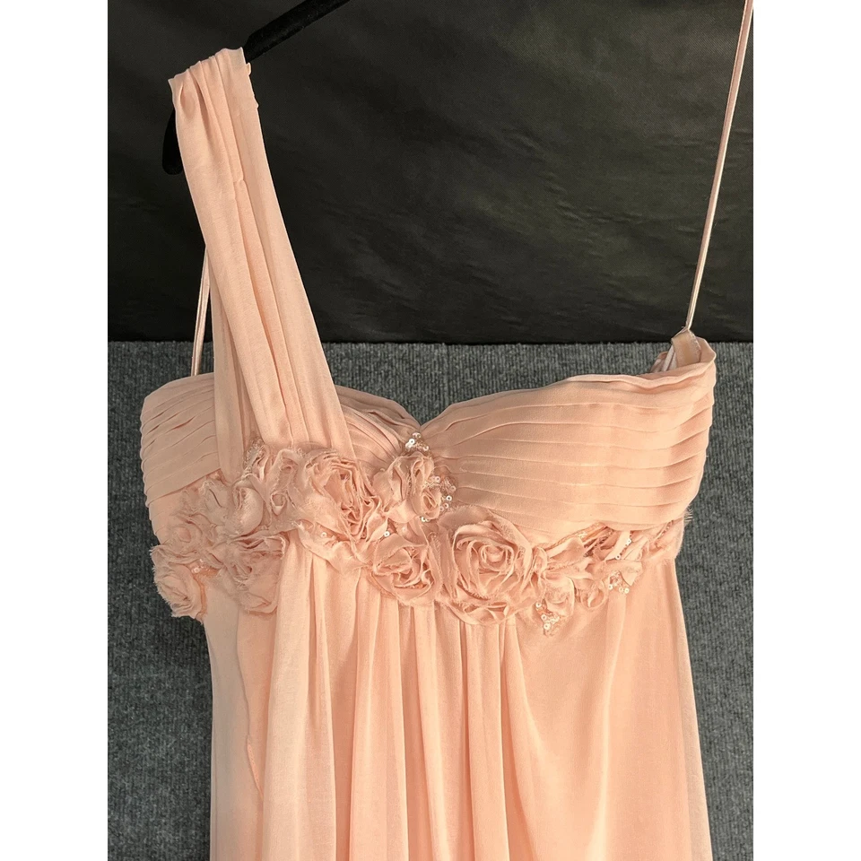 Vintage Cache One Shoulder Pink Chiffon Rose Formal Gown Prom Maxi Dress Size 8 - Image 2 of 4