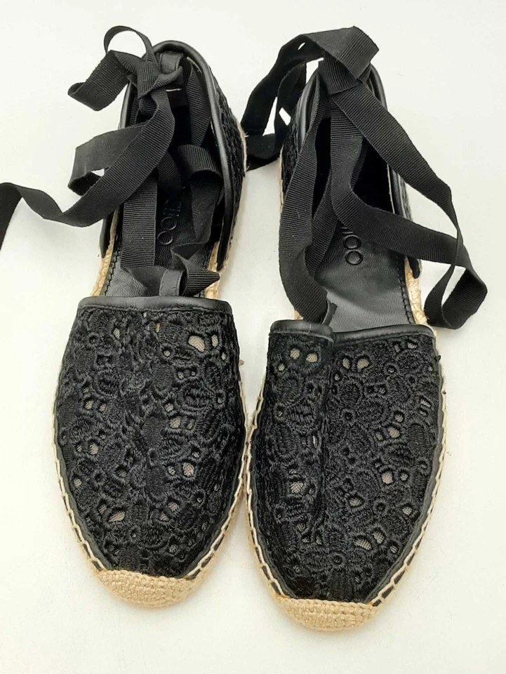 Alpargatas Jimmy Choo Dolphin bordadas de encaje con cordones al tobillo talla 39 Eb0225crsa Foto 2 de 4