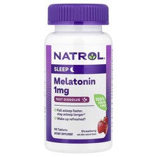 Melatonin, Fast Dissolve, Strawberry, 1 mg, 90 Tablets