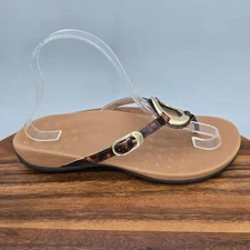 Vionic Karina Sandals Women’s 8 Wide Brown Gold Metallic Ring Thong Buckle