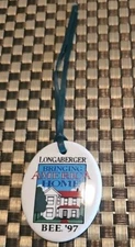 Longaberger Basket Tie-On Bee '97 Bringing America Home Oval White Blue Red 2.5"