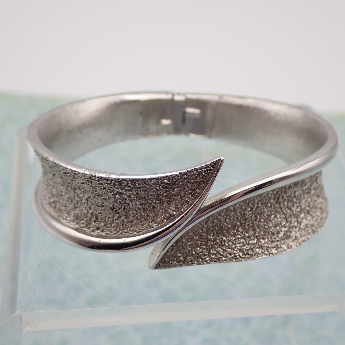 Vintage Crown Trifari Silver Tone Shavings Textured 6 1/4" By Pass Bracelet View 2