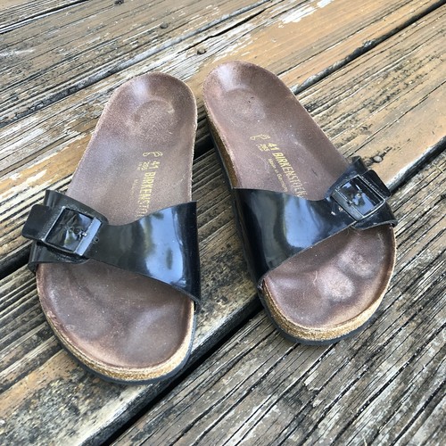 Birkenstock Madrid Black Patent Leather Slip On Sandals Womens 10 M 8 EU41 Shoes
