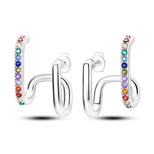 MULA Regenbogen Doppelschicht Ohrstecker AAA CZ Frauen Schmuck 925 Versilbert