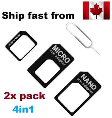 3er Pack 4in1 SIM Adapter + SIM Pin – Für Nano/Micro/Standard SIM, Schwarz