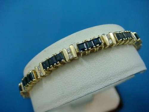 8 Ct Princess Simulated Blue Sapphire 925 Yellow Sterling Silver Tennis Bracelet - Picture 5 of 5