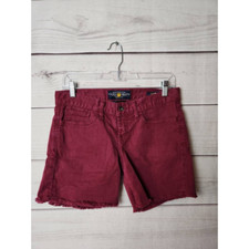 Lucky Brand Womens Abbey Jean Cut Off Shorts Red Stretch Pockets Frayed 0/25
