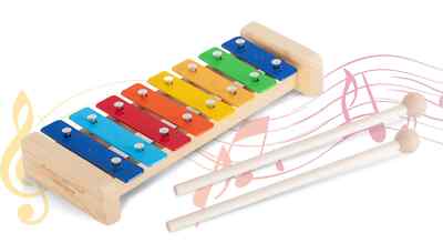 Sopran Glockenspiel diatonisch bunt Kinder C-Dur Paar Schlägel 8 Töne Holz Musik