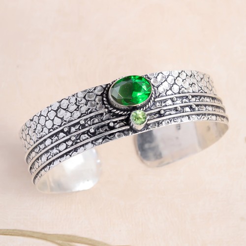 Chrome Diopside And Peridot Cut Gemstone 925 Sterling Silver Love Gift Bracelet - Picture 6 of 7
