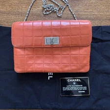 Chanel Mademoiselle Chocolate Bar Clutch Orange Leather