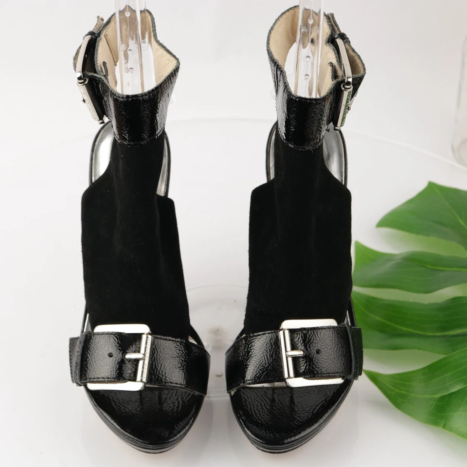 Michael Kors Women's Carson Sandal Size 7 Cone Heel Black Suede Bootie Open Toe - Image 4 of 4